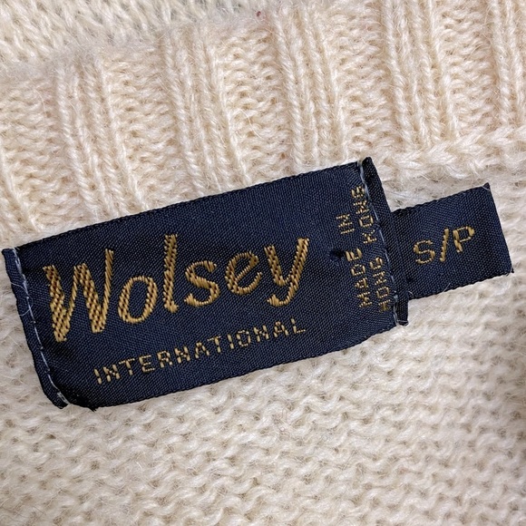 Vintage Wolsey Cream Purple Blue Wool Knit Pullover V Neck Sweater S - Picture 10 of 14
